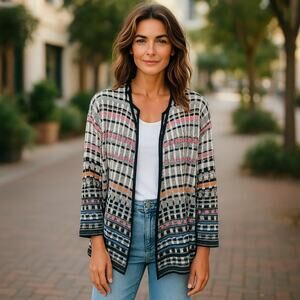 Nic + Zoe Multi Color Striped Long Sleeve Cardigan Waterfall Jacket Size 3XL
